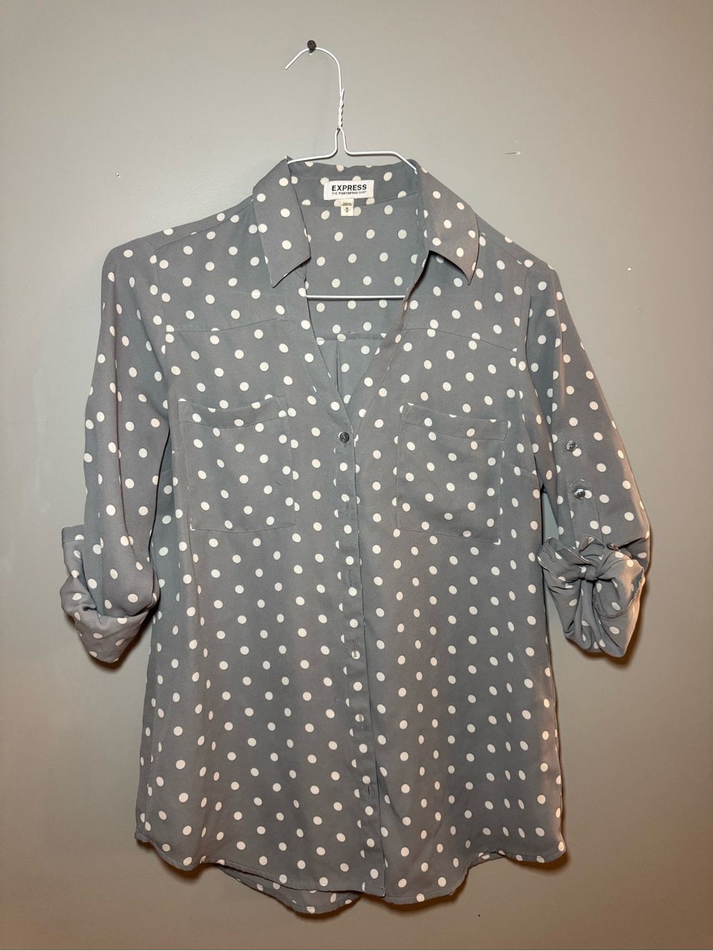 Express Gray Polka Dot Button-Down Shirt